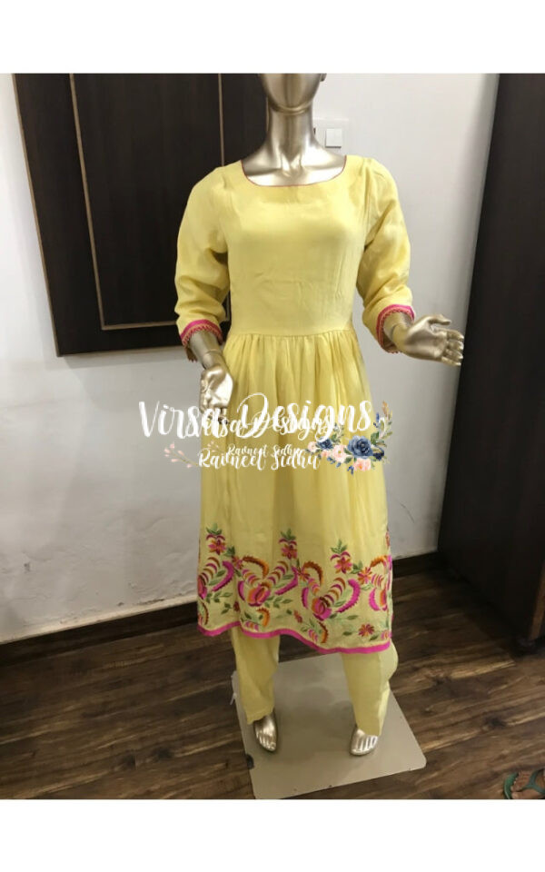 Lemon Punjabi frock suit design