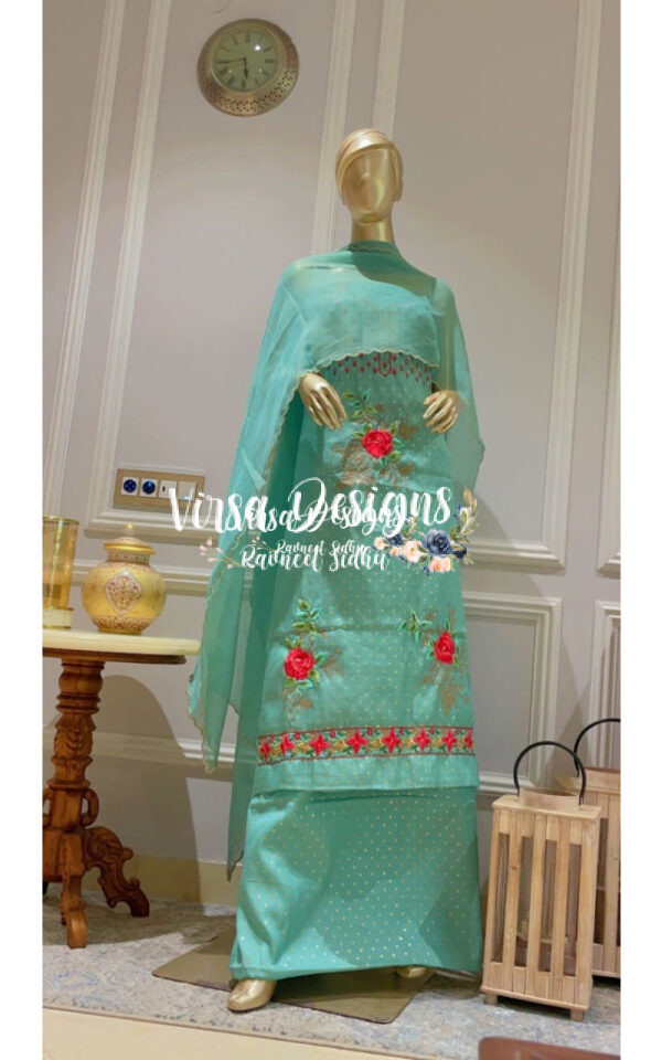 Greenish Blue Punjabi embroidery suit