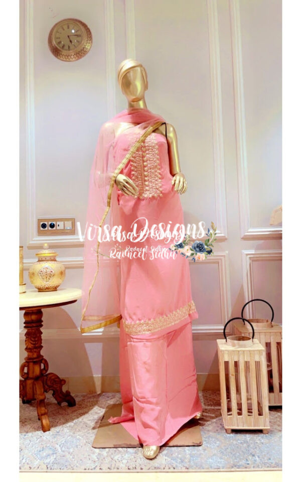 Pink Georgette Punjabi Suit Neck Design