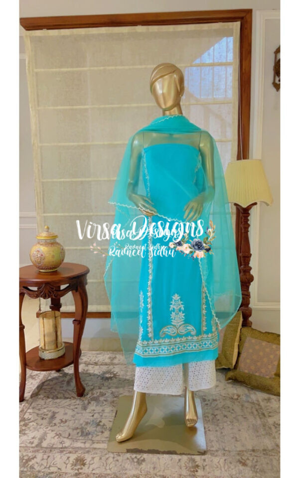 Firozi Georgette Embroidery Suit