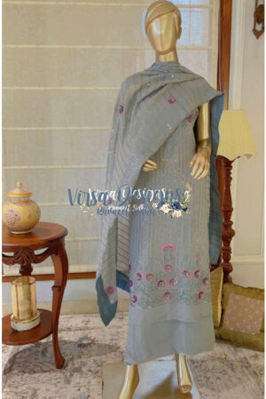 Grey Sequence Hand Embroidery Suit