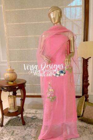 Baby Pink georgette suit embroidery