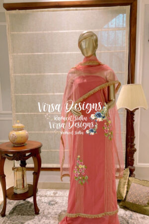 Onion Pink georgette embroidered salwar suit