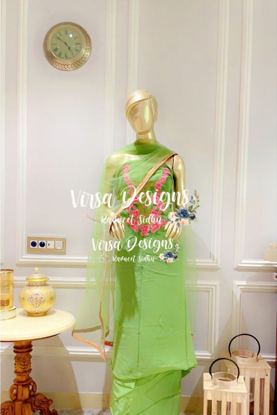 Georgette Green Suit - Virsa Designs