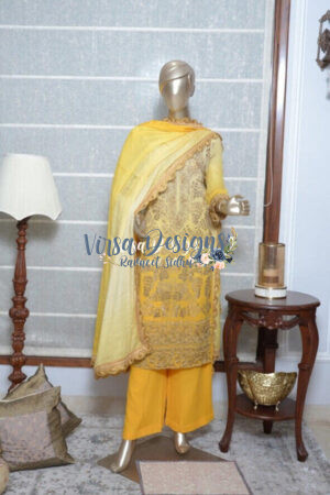 Heavy Embroidery Yellow Punjabi Suit ﻿