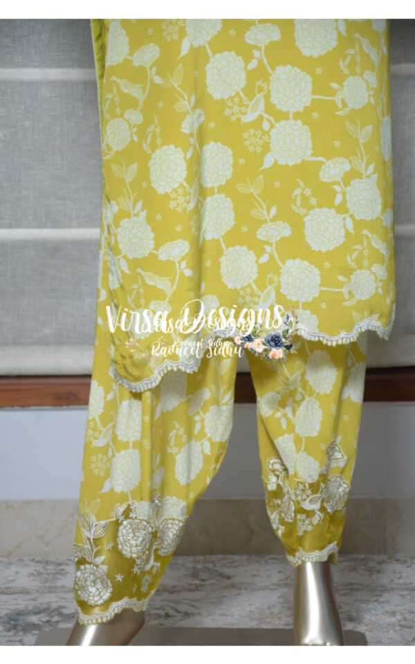 Fluorescent Yellow printed crepe suit